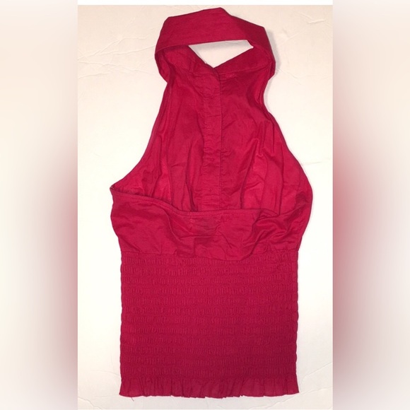 RETRO RED COTTON HALTER Tuxedo TOP w/ruffles- XS - Picture 3 of 11